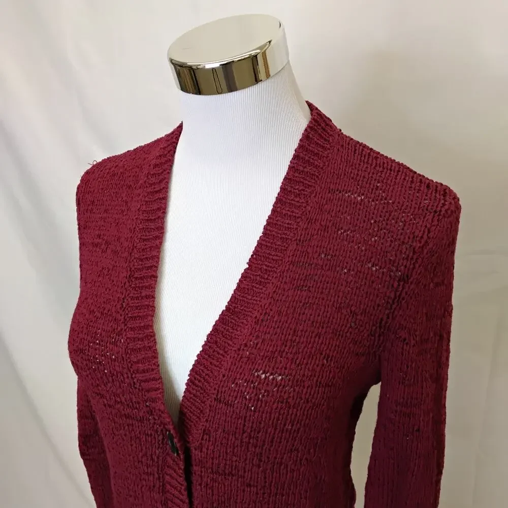 Lauren Ralph Lauren Cardigan Sweater Women's S Cropped Red Textured Knit #J5843